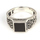 925 Sterling Silver Men's Ring with Black Square Onyx Stone
