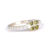 925 Sterling Silver Peridot Zircon Four-Stone Clover Ring