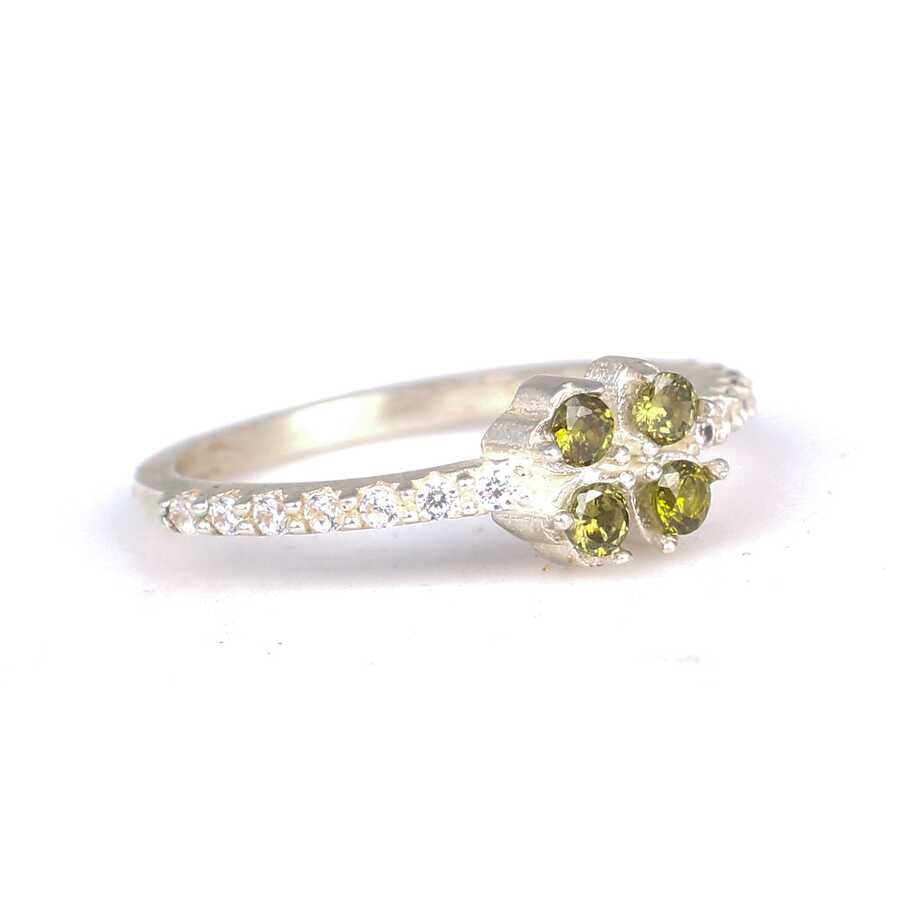 925 Sterling Silver Peridot Zircon Four-Stone Clover Ring