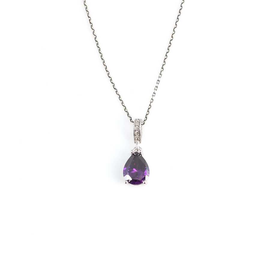 Premium Sterling Silver Amethyst Drop Necklace