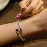 Premium 925 Sterling Silver Teardrop Garnet Twisted Men's Bracelet