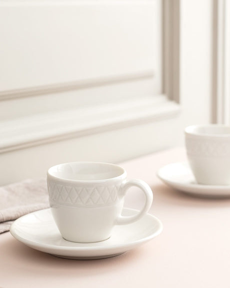 Porcelain Coffee Cup Set for Two - Elegant White Design