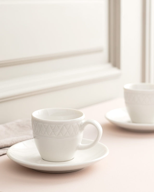 Porcelain Coffee Cup Set for Two - Elegant White Design