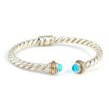 Premium 925 Sterling Silver Aquamarine Twisted Men's Bracelet
