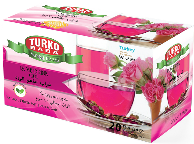 TURKOBABA Professional Aromatic Rose Herbal Tea Bags - 20 Count