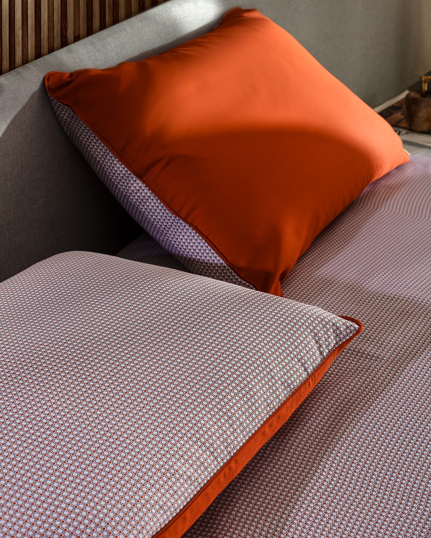 King Size 100% Cotton Sateen Printed Duvet Cover Set, Orange