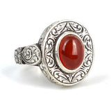 925 Sterling Silver Agate Men's Ring - Masterfully Carved Detail
