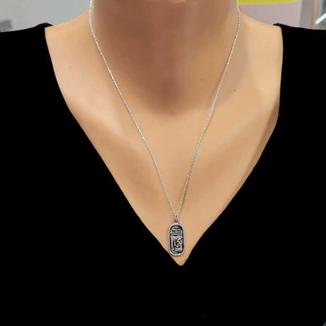 925 Sterling Silver Necklace - Intricate Egyptian Hieroglyph Pendant