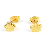 925 Sterling Silver Oyster Stud Earrings - Yellow Gold Plated