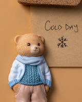 Resin Bear Magnet - Charming Beige & Blue Decor