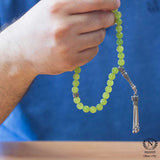 Natural Jade Silver Prayer Beads - Sphere Cut Design