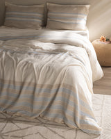 100% Cotton Muslin King Size Duvet Set - Yarn-Dyed Blue/Beige
