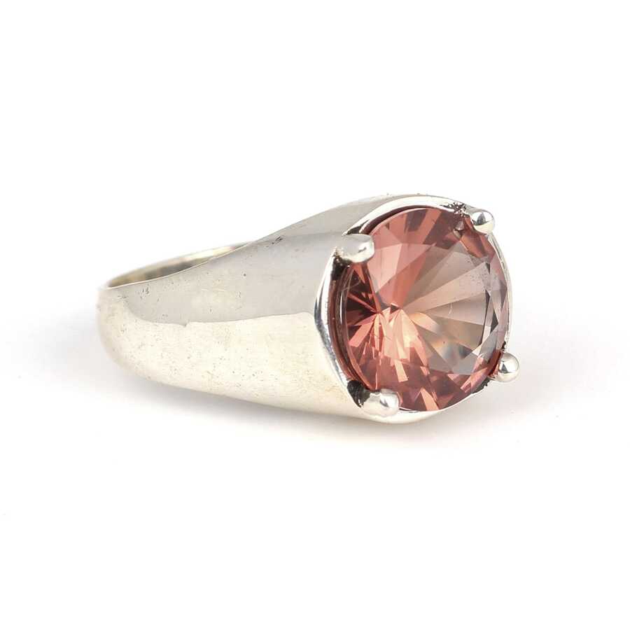 Premium Sterling Silver Polished Round Stone Men's Ring