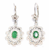 925 Sterling Silver Filigree Earrings - Floral Emerald Green Zircon