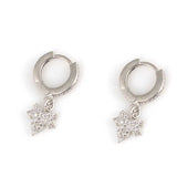925 Sterling Silver Zircon Dangling Plane Tree Leaf Hoop Earrings
