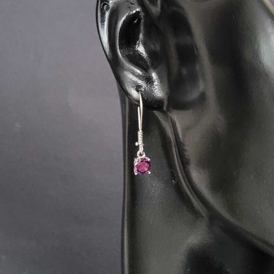 Premium 925 Sterling Silver Small Round Amethyst Earrings