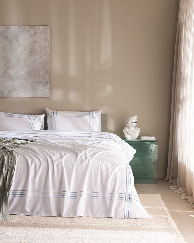 100% Cotton Double Duvet Cover Set - Holly White/Turquoise