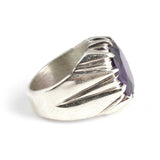 Sterling Silver Amethyst Men's Ring - Bold Flat Polished Design