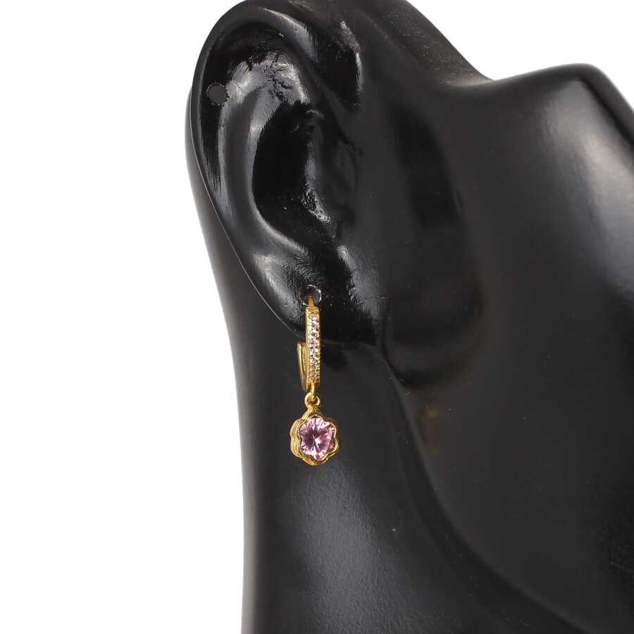 925 Sterling Silver Pink Quartz Flower Hoop Earrings