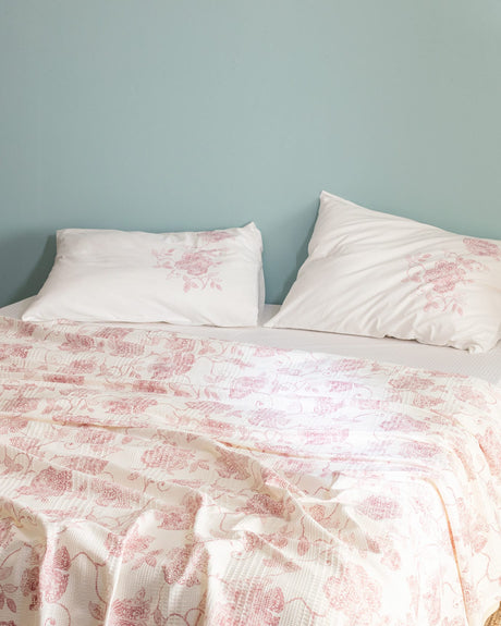 Twin Size Cotton Printed Pique Bedding Set - Powder Pink