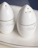Fine Bone Porcelain 12-Person Dinner Set - White & Light Blue