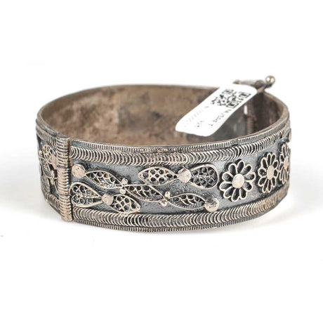 925 Sterling Silver Filigree Bangle - Handcrafted Floral Design