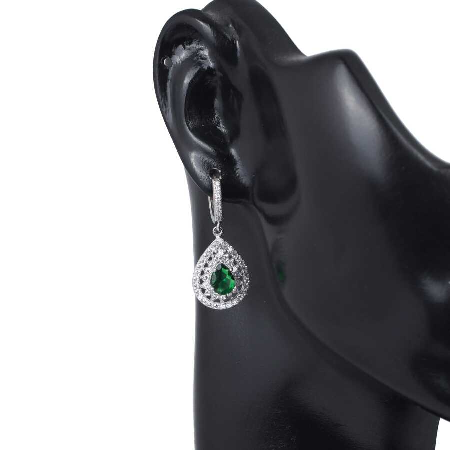 Premium Sterling Silver Double Row Emerald Drop Earrings