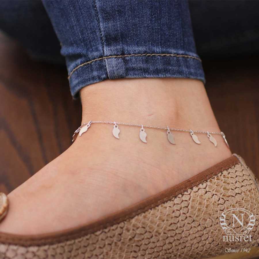 925 Sterling Silver Leaf Charm Anklet - Adjustable & Delicate
