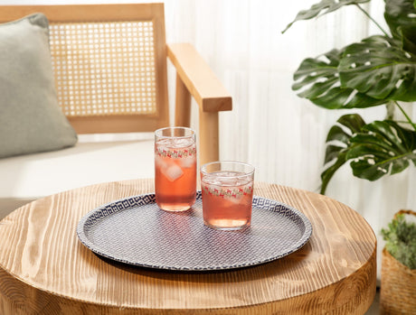 Faux Leather Non-Slip Round Tray - Elegant Rêve Bleu Design