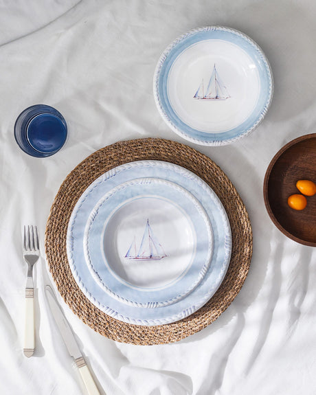 Melamine 6-Person Dinner Set - Contemporary Blue & White Design