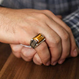 925 Sterling Silver Tiger's Eye Men's Ring - Rectangular Design