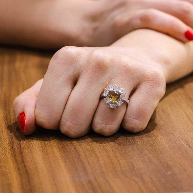 925 Sterling Silver Heart-Cut Zultanite & Zircon Halo Ring