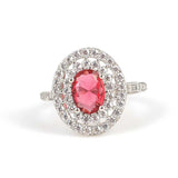 Sterling Silver Oval Ruby Red Double Halo Ring