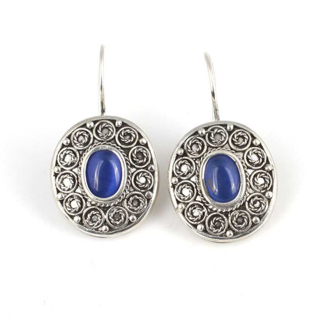 925 Sterling Silver Synthetic Sapphire Antique Earrings