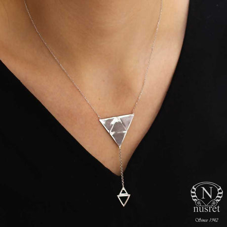 925 Sterling Silver Y Necklace - Modern Geometric Triangle Design
