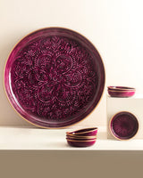 Durable Metal 8-Piece Tableware Set - Rosalie Burgundy Collection