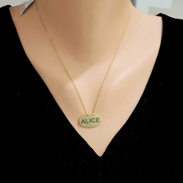 Sterling Silver Oval Name Necklace - Personalized Custom Pendant