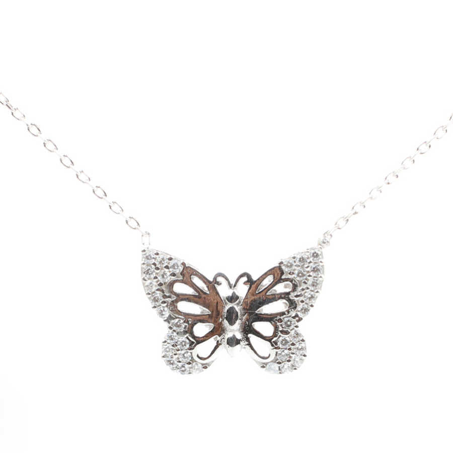 Premium Sterling Silver Butterfly Garden Necklace White