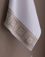 100% Cotton Face & Hand Towel - Soft, Absorbent - White/Beige