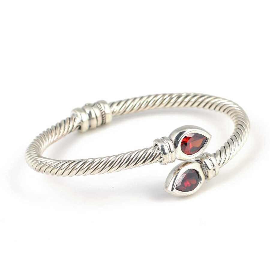 Premium 925 Sterling Silver Teardrop Garnet Twisted Men's Bracelet