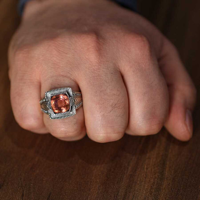Sterling Silver Men's Ring - Square Zultanite & Zircon Accents