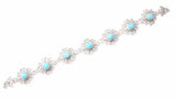 Exquisite 925 Sterling Silver Floral Filigree Turquoise Bracelet