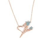 Sterling Silver Turquoise & Zircon Heart & Tulip Pendant Necklace