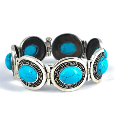 925 Sterling Silver Oval Turquoise Greek Bracelet