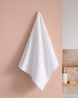 Bastienne 100% Cotton Face Towel with Crochet Trim - White & Blush