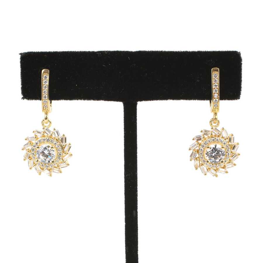 925 Sterling Silver Dangle Earrings - Wind Rose Baguette Zircon