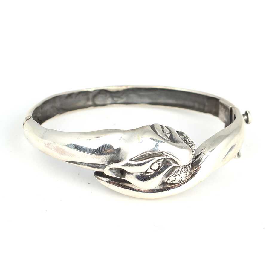 925 Sterling Silver Panther Head Bracelet - Sculptural & Bold Statement