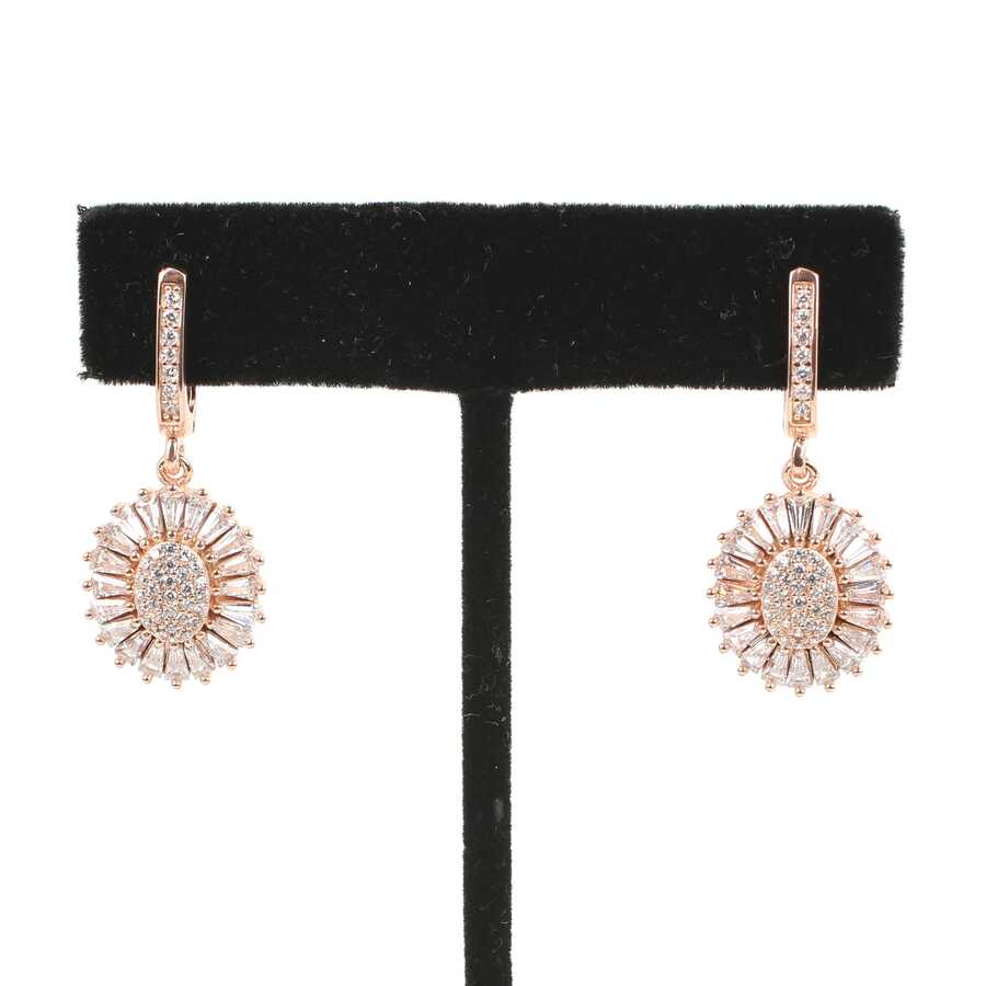 Sterling Silver Sunflower Dangle Earrings with Baguette Zircon