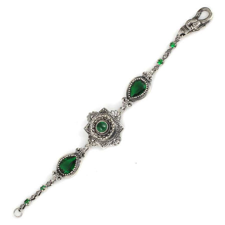 925 Sterling Silver Antique Bracelet with Emerald Green Zircon