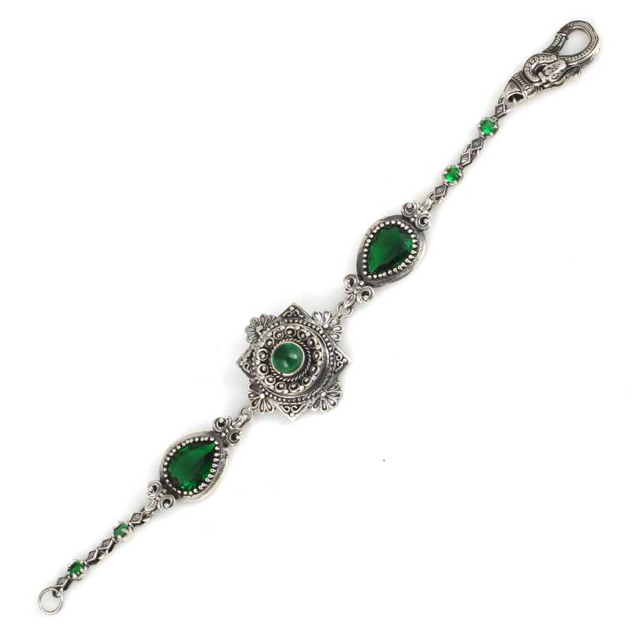 925 Sterling Silver Antique Bracelet with Emerald Green Zircon